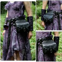 Retro medieval waist bag, unisex clothing accessory, Viking-style leather dark bat gothic