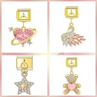 1Pc luxurious Italian style steel Stainless pendant inlaid with artificial zircon exquisite charm elegant heart swan bear star