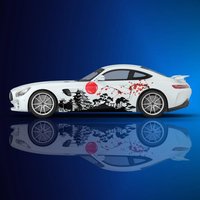 Japanese Landscape Ink Painting Car Body Side Sticker Racing Full Color Decal Universal Vinyl Wrap Decorative Accessories Car De
