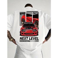 New Summer Men Loose T-shirt with Red Racing Pattern 100% Pure Cotton Material Suitable for Daily Wear Fashionable and Versatile