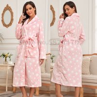Star Long Robe Women's Long Sleeves Home Clothes Winter Flannel Lounge Wear Thicken Warm Kimono Bathrobe Coral Fleece Sleepwear