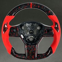 For Tesla Model 3 with Suede Red Forged Carbon Fiber Steering Wheel Sports with Thumb Patch for Tesla Model 3 Model Y New Dedign