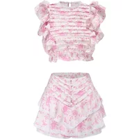 New Summer Sunday Set elastic waistband Cropped top with ruffle detail and cute ruffle mini shorts skirts