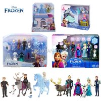 Original Disney Princess Frozen Mini Fashion Figure Set Posable Elsa Anna Kristoff Olaf Sven Friends Arendelle Castle Kids Toys