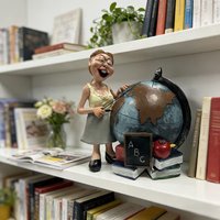 Resin Teacher Figurine with Globe ABC Blackboard Apple Book, Vintage Desk Decor Ornament