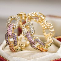 Huitan Chain Linked Design Women Hoop Earrings Aesthetic Engagement Anniversary Accessories Inlaid Colorful CZ Trendy Jewelry