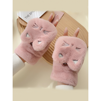 AliExpress NONE Cute Cat Plush Gloves for Women Korean Style Winter Fingerless Flip-up Style Outdoor Cycling Thickened Windproof warm accessory