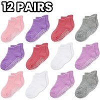12 pairs double-stitched anti-slip girls' socks, baby walking socks, children's basic ankle socks