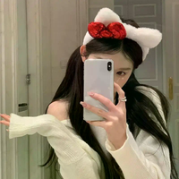 Super Cute Niche Hair Band Casual Cat Ear Plush Headband Used For Washing Face Sequin Bow Headband Women's Photo Hair Accessory