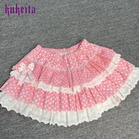 Japanese Lolita Style Pink Polka Dot Cake Skirt Y2K Sweet Lace Bow Ruffle Mini Skirt Women Summer Harajuku Kawaii Streetwear