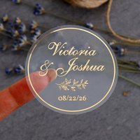 50pcs Custom Gold Foil Stickers Round Clear Label Wedding Party Envelope Gift Thank You Sticker Invitations Seals Support Hebrew