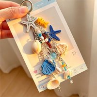 Ocean Style Multi-Charm Keychain for Vocation Starfish Shell Fish-Shaped Beaded Combination Bag Charm Ocean Series Ornaments
