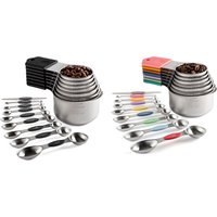 A74E-16Pc Magnetic Stainless Steel Measuring Cups & Spoons Set, 7 Heavy Duty Cups,8 Double Sided Spoons With Leveler