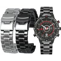 Stainless steel watchband For TIMEX T2N720 T2N721 TW2R55500 Safety buckle watch strap 24-16mm Convex men's silver black bracelet