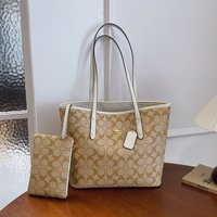 Large Capacity Tote Bag Fashionable Printed Single Shoulder Travel Shopping City Simple Style Bucket Shape Zipper Opening Han...