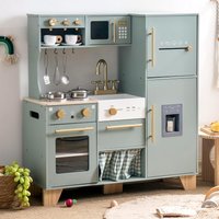 Robotime Wooden Play Kitchen Corner with Fridge, Ice Maker, Coffee Maker, Juicer, Oven, Dishwasher, Microwave Gift for Ages 3+