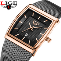 LIGE 2026 Luxury Watches For Men Fashion Business Rose Black Ultra Thin Mesh Waterproof Luminous Men's Quartz Wristwatches Reloj