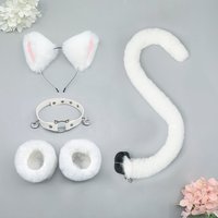 Cat Ear and Tail Cosplay Props Set Woman Plush Wristband Sexy Leather Choker with Bell Lolita Party Dress Up Costume Accessories