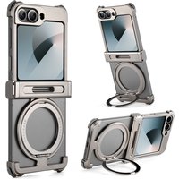 Oatsbasf for Samsung Galaxy Z Flip 6 Phone Case with 360° Rotatable Stand Thin Metal Magnetic Frameless Bumper Protective Cover