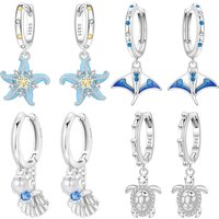 Cycuff 925 Sterling Silver Blue Starfish Drop Earrings Women Earrings Charm Fashion Versatile Party Jewelry Gifts