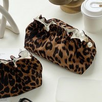 Fashion Women Pearl Zipper Makeup Bag Large Capacity Toiletry Travel Organizer Pouch Ladies Leopard Printed Make Up Bags Gift