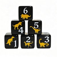 12Pcs 16mm Black Dinosaur Pattern Acrylic Dice, Yellow Dino & White Number Six-Sided Dice for Kids Board Game, Family Party