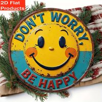 2D planar, 2D planar decorative signs and plaques - 1 piece of vintage wooden "Don't worry, be happy" decorative sign