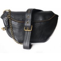 Natural Genuine Leather Women Moon Chest Bag Female Chain Wide Shoulder Strap Shoulder Bags Messenger Cowhide Crossbody Bags