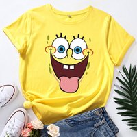Adult Short Sleeve T-shirt SpongeBob SquarePanted Anime Character Print Crew Neck Tops Boys Girls Summer Casual Pullovers Gifts
