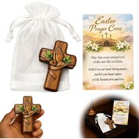 Pocket Prayer Cross with Card, Portable Wooden Prayer Cross Pocket Card with Bag for Easter Christmas Token, Church Favors
