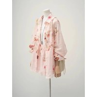 Women's Pink Japanese Style Printed Oversized Long Sleeve Blouse With Lantern Sleeves Loose Casual Top