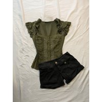 Women Y2K Vintage 2 Piece Set Women Elegant Retro Slim Lace Tops + High Waist Shorts Casual Streetwear Harajuku Grunge Outfits