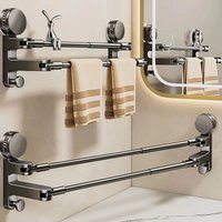 Adjustable Suction Cup Towel Holder Bathroom Hand Towel Rack Wall Mount No Drill Mount 50-85cm Towel Bar Aluminium with Hook