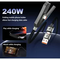 240W PD Fast Charging Cable TypeC to TypeC Cable 65W USB-C To TypeC Cable With Foldable Stand Phone Holder For iPhone 17 Xiaomi