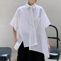 Mens Shirt Irregular Five-Point Sleeves Dark Casual Shirt Streetwear Fashion Y2k Splicing Short-Sleeved Top Men'S Clothing 2025