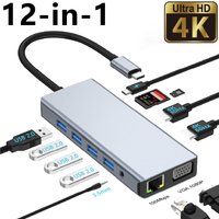 12-in-1 USB-C Hub, Dual 4K HDTV, VGA Triple Display, RJ45 Ethernet, USB 3.0, SD TF, 3.5mm Audio, Docking Station