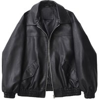 Ailegogo Streetwear Women Retro Loose Short Pu Faux Leather Jacket Spring Autumn Female Zipper Coat Vintage Moto Biker Outwear