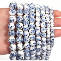 28-60pcs/lot Floral Ceramic Beads Round Porcelain Beads Loose Spacer Beads For Jewelry Making DIY Bracelet Necklace Accessories