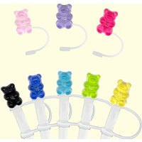 Cute Bear Shape Straw Cap Covers For Stanley 30&40 Oz Tumbler 8mm Reusable Silicone Dustproof Plug Straw Toppers Cup Accessories