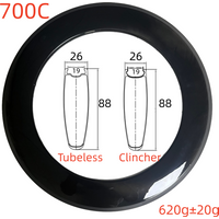 AliExpress NONE 700C Road Bike Carbon Rims 26mm Outer Wide 19mm Inner Wide 88mm Depth Symmetry Tubeless/Clincher Disc Brake / V Brake Carbon Ri