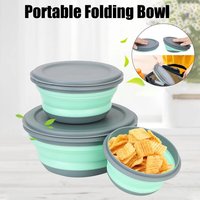3 Pieces Silicone Folding Bowls with Lid Foldable Lunch Box Portable Salad Bowl Sets