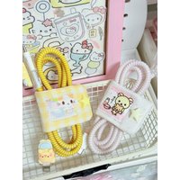 Lovely Rilakkuma Mashumaro fabric portable winder Kawai cartoon data cable storage accessories office travel daily use