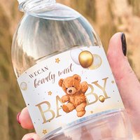 10/24pcs Cute Brown Teddy Bear Water Bottle Labels Sticker Baby Shower Baby Girl Boy Birthday Baptism Label Party Decor Supplies