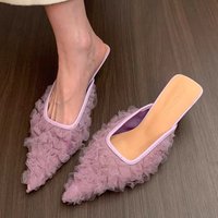 Pointed Toe Heeled Slippers Women Elegant Mules Shoes Mid Heels Sandals 2025 Fashion Slides Summer Pumps New Luxury Woman Shoes