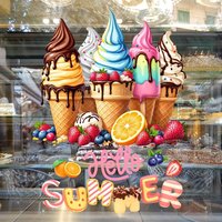 New Multicolor Shopwindow Stickers Cartoon Ice Cream Bread Static Window Sticker Milk Tea Cup Glass Door Decals Cafe Bread Shop