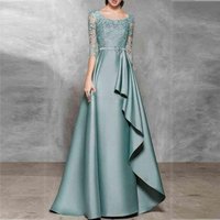 Simple Satin Mother of the Bride Dress O Neck 3/4 Sleeves A-Line Wedding Party Gowns Applique Dress Wedding Party GDS980017