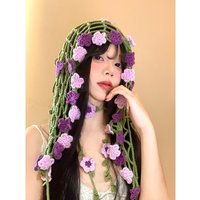 Crocheted Flower Triangular Headscarf Women Summer Pastoral Style Headband Vacation Style Fairy Knitted Waist Towel Headband