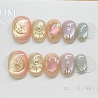 10pcs Cat's Eye Handmade Nails Sets Press on Colorful Nails Tips Short Square Round False Nail Art Star Moon Design Fake Nail