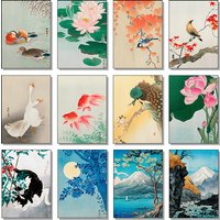 Retro Japanese Flowers Cat Dogs Frog Bird Mount Landscapes Posters Canvas Painting Wall Art Pictures Living Room Home Decor G