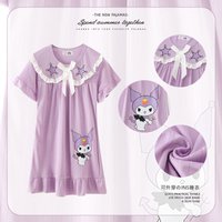 Summer Girl Pajamas Kuromi Cinnamoroll My Melody Cartoon Nightdress Little Girl Cute Princess Style Dress Short Sleeves Pajamas